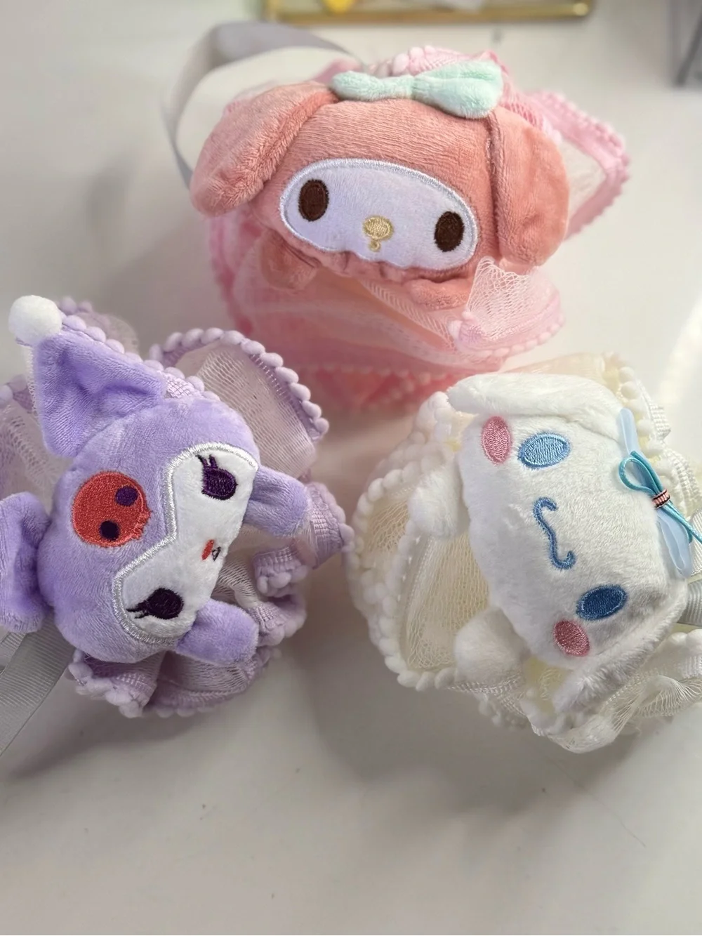 Sanrio Plush Character Kids Loofah Sponge.- Pink, Purple & White. New!